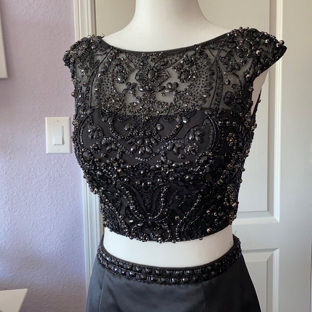 Black Beaded Sherri Hill Mermaid Two-Piece